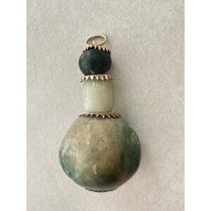Antique 12kt solid yellow gold nephrite green jade beads beaded pendant